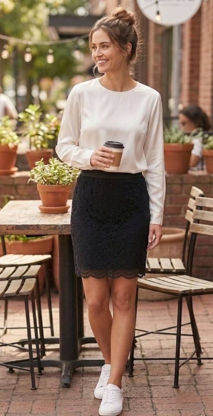 Worthington Lace Pencil Skirt Black Sz S